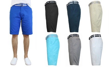 Men's Slim-Fit Cotton Belted Shorts