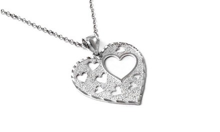 Italian Sterling Silver Diamond Cut Heart Necklace by Verona