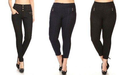 Women's Plus-Size High-Waist Fleece-Lined Knit Denim Jeggings