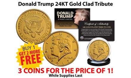 Donald Trump 45th President 24K Gold-Plated Tribute Coin (3-Pack)