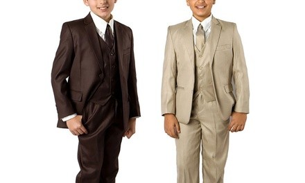 Boys Suits 5-Piece Classic Fit Solid Suits with Matching Dress Shirt and Tie