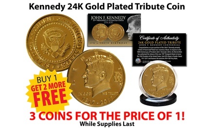 John F. Kennedy 100th Birthday 24K Gold Clad Official Tribute Coin (3-Pack)