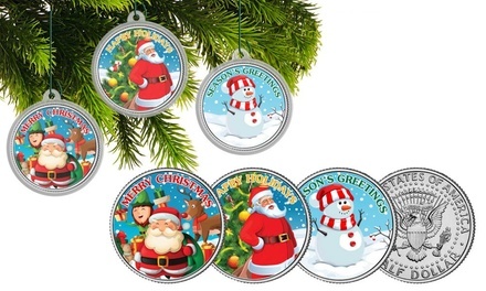 Christmas JFK Half Dollar Tree Ornament Coin Set (3-Piece)