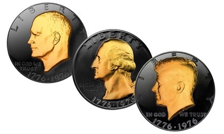 Black Ruthenium 1976 Bicentennial 40th Anniversary U.S. Coins with 24K Gold Obverse and Reverse