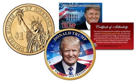 Donald Trump 45th President of the USA Colorized Presidential $1 Coin