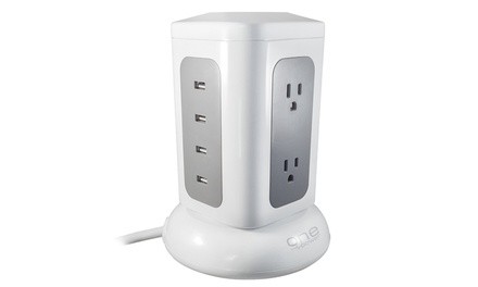 6-Outlet 4-USB Power Tower High-Rise Surge Protector 