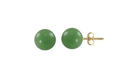 Genuine Jade Gemstone Ball Stud Earrings in 14K Gold by Pori