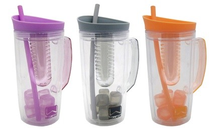 Double-Wall Fruit-Infuser Sports Bottle with Ice Cubes and Straw (1- or 2-Pack)