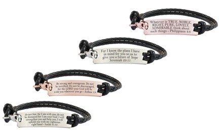 Genuine Leather Fully Adjustable Scripture Bracelets by Pink Box