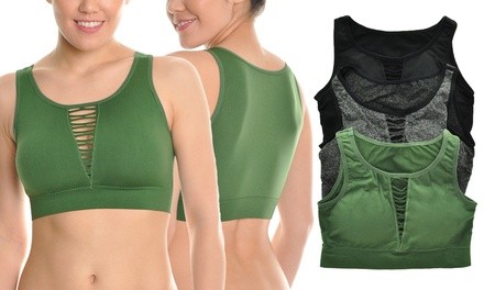 Angelina Seamless Sports Bras with Cutout Center Front (3-Pack)