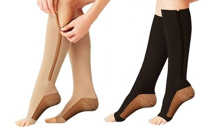 Copper-Infused Open-Toe Zip-Up Compression Socks