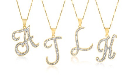 Diamond Accent Script Initial Pendant Necklace in Gold Plated Brass by Diamante