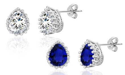 4.25 CTTW Teardrop Sapphire Earrings in 18K White Gold Plating by Angélique Paris