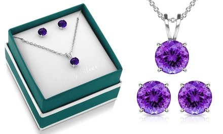 3.00 CTTW Genuine Amethyst Necklace and Earring Set by MUIBLU Gems 