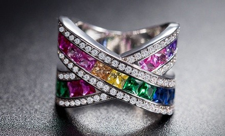 Rainbow Crystal X Ring with Swarovski Elements