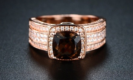 Smokey Topaz Engagement Ring in 18K Rose Gold Plating By Gembassy