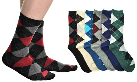 Men's Cotton Argyle-Knit Pattern Dress Socks Set (6-Pair)