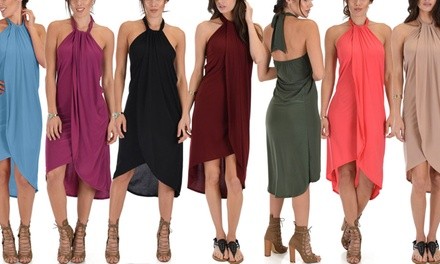 Lyss Loo Wrap Star Halter Midi Wrap Dress