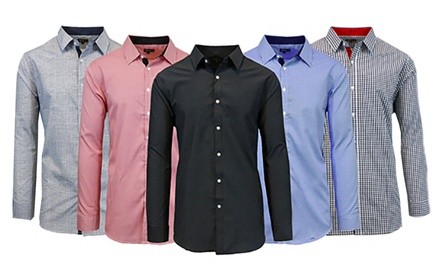 Men's Slim-Fit Long-Sleeved Solid or Printed Dress Shirt (Extended Sizes Available)