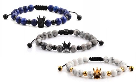 Natural Stone Crown Charm Beaded Bracelets