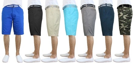 Galaxy by Harvic Men's Flat Front Slim Fit Cotton Shorts with Belt