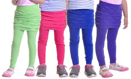 Girls' Seamless Leggings with Attached Ruched Skirt