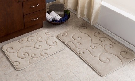 Lavish Home Scroll Memory Foam Bath Mat Set (2-Piece)