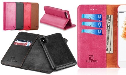 WalvoDesign Magnetic Folio Leather Wallet Case - iPhone 7 or 8, 7/8 Plus, X/XS, Samsung S8/S8 Plus, S9/S9 Plus, Note 8/9