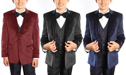 Kids' Solid Velvet Suit Set (5-Piece)