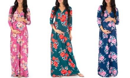 Women's Maternity Ruched Wrap Maxi Dress. Multiple Styles Available.