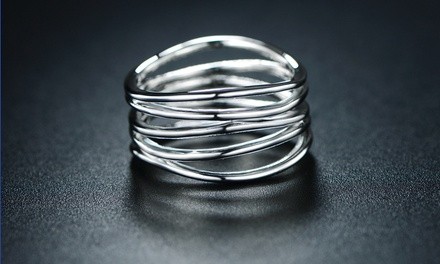 18K White Gold Plated 5 Row Ring By Sevil Designs