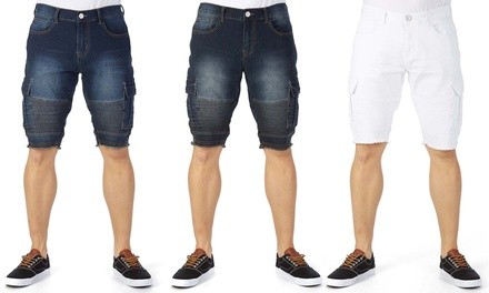 X-Ray Jeans Men's Slim-Fit Moto Stretch Denim Shorts