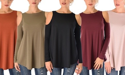 Lyss Loo In Good Company Women's Ribbed Cold-Shoulder Long-Sleeve Top