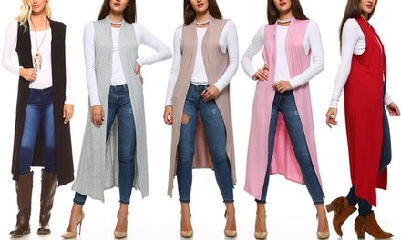 Isaac Liev Women's Lightweight Cardigan Duster Vest. Plus Sizes Available.