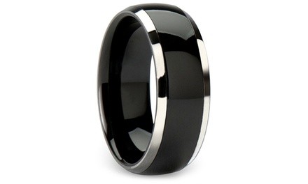 Men's Dome 2-Tone Black Band Ring in Solid Titanium