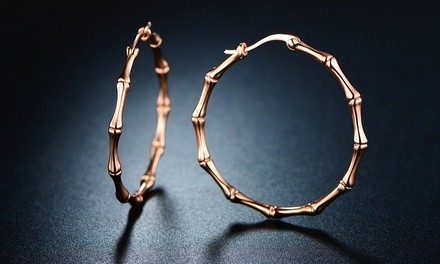 18K Rose Gold Plated Bamboo Hoop Earrings by EUPHIR