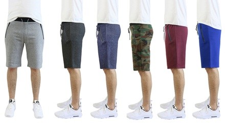 Men's Marled or Solid Tech-Fleece Cotton-Blend Shorts with Zipper Pockets