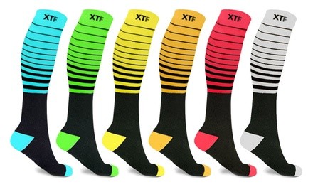 XTF Unisex Multi-Striped Knee-High Compression Socks (6 Pairs)