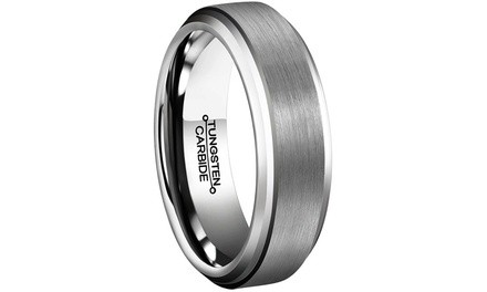 Men's Tungsten Carbide Comfort Fit Engagement Ring with Beveled Edges