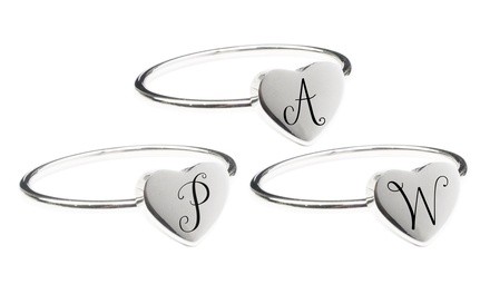 Comfort Fit Mono Initial Heart Ring by Pink Box