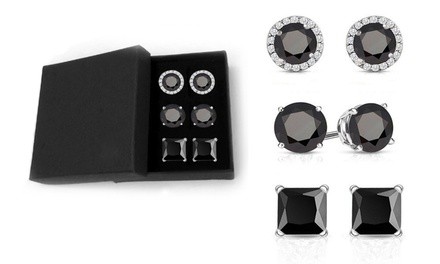 Set of 3 Black Crystal Sterling Silver Stud Earrings Made with Swarovski Elements by Mina Bloom