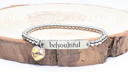 Beaded Inspirational Bracelet with Crystal Heart from Swarovski by Pink Box