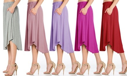 Fashion California Women's High-Waist Shirring Midi Skirt w/Pockets. Plus Sizes Available. Multiple Options Available.