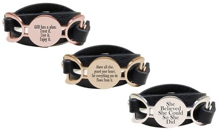 Pink Box Genuine Leather Multi Wrap Inspirational Bracelet