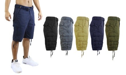 Galaxy by Harvic Men's Slim-Fit Belted Cotton Cargo Shorts (3-Pack)