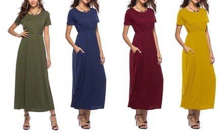 Women's Short-Sleeve Solid Maxi Dress