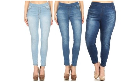 Jvini Women's High-Waisted Faded Skinny Denim Jeggings. Plus Sizes Available.