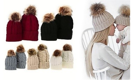 Mom and Baby Pom Pom Hat Set (2-Piece)