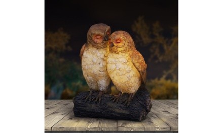 Solar-Powered Owls on Stump Sculpture 