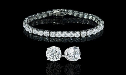 52.00 CTTW Tennis Bracelet and Stud Earrings Set Made with Swarovski Crystals by Elements of Love (3-Piece)